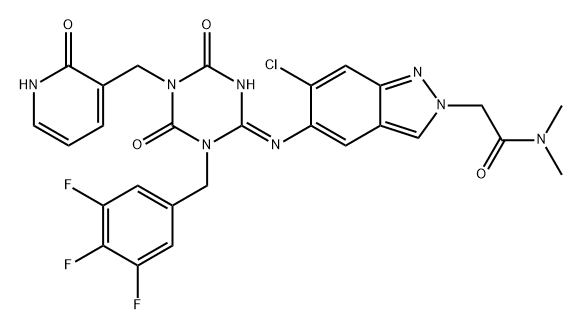 2H-Indazole-2-acetamide, 6-chloro-5-[(E)-[5-[(1,2-dihydro-2-oxo-3-pyridinyl)methyl]tetrahydro-4,6-dioxo-1-[(3,4,5-trifluorophenyl)methyl]-1,3,5-triazin-2(1H)-ylidene]amino]-N,N-dimethyl- Structure