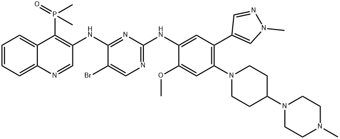 2,4-Pyrimidinediamine, 5-bromo-N4-[4-(dimethylphosphinyl)-3-quinolinyl]-N2-[2-methoxy-4-[4-(4-methyl-1-piperazinyl)-1-piperidinyl]-5-(1-methyl-1H-pyrazol-4-yl)phenyl]- Structure