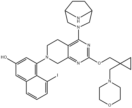 2-Naphthalenol, 4-[4-(3,8-diazabicyclo[3.2.1]oct-3-yl)-5,8-dihydro-2-[[1-(4-morpholinylmethyl)cyclopropyl]methoxy]pyrido[3,4-d]pyrimidin-7(6H)-yl]-5-iodo- Structure