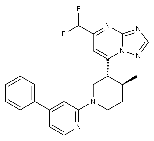 [1,2,4]Triazolo[1,5-a]pyrimidine, 5-(difluoromethyl)-7-[(3R,4S)-4-methyl-1-(4-phenyl-2-pyridinyl)-3-piperidinyl]-, rel- Structure