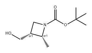 1-Azetidinecarboxylic acid, 3-(hydroxymethyl)-2-methyl-, 1,1-dimethylethyl ester, (2R,3R)-rel- 구조식 이미지