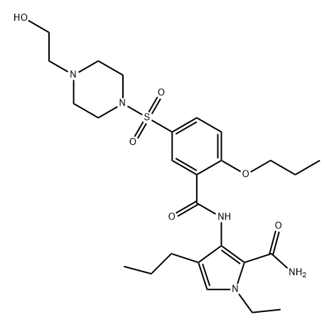 1H-Pyrrole-2-carboxamide, 1-ethyl-3-[[5-[[4-(2-hydroxyethyl)-1-piperazinyl]sulfonyl]-2-propoxybenzoyl]amino]-4-propyl- 구조식 이미지