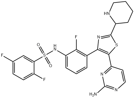 Benzenesulfonamide, N-[3-[5-(2-amino-4-pyrimidinyl)-2-(2-piperidinyl)-4-thiazolyl]-2-fluorophenyl]-2,5-difluoro- Structure