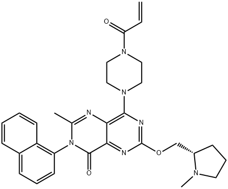 Pyrimido[5,4-d]pyrimidin-4(3H)-one, 2-methyl-6-[[(2S)-1-methyl-2-pyrrolidinyl]methoxy]-3-(1-naphthalenyl)-8-[4-(1-oxo-2-propen-1-yl)-1-piperazinyl]- 구조식 이미지