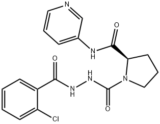 1-Pyrrolidinecarboxylic acid, 2-[(3-pyridinylamino)carbonyl]-, 2-(2-chlorobenzoyl)hydrazide, (2R)- Structure