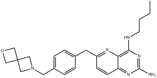 N4-Butyl-6-[[4-(2-oxa-6-azaspiro[3.3]hept-6-ylmethyl)phenyl]methyl]pyrido[3,2-d]pyrimidine-2,4-diamine Structure