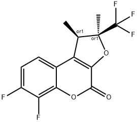 rel-(1R,2S)-6,7-Difluoro-1,2-dihydro-1,2-dimethyl-2-(trifluoromethyl)-4H-furo[2,3-c][1]benzopyran-4-one 구조식 이미지