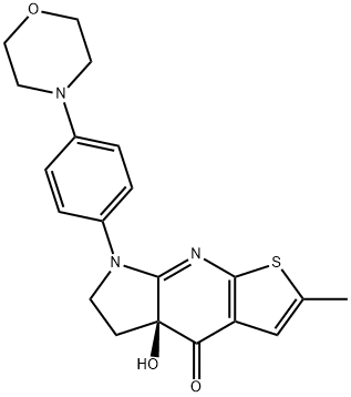 4H-Pyrrolo[2,3-b]thieno[3,2-e]pyridin-4-one, 4a,5,6,7-tetrahydro-4a-hydroxy-2-methyl-7-[4-(4-morpholinyl)phenyl]-, (4aS)- Structure