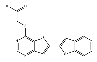 Acetic acid, 2-[(6-benzo[b]thien-2-ylthieno[3,2-d]pyrimidin-4-yl)thio]- Structure