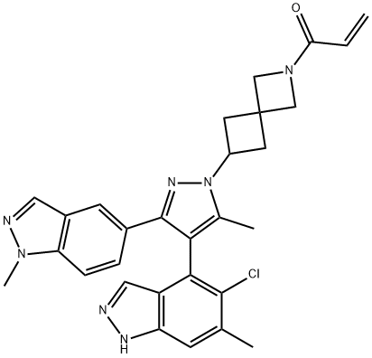 2-Propen-1-one, 1-[6-[4-(5-chloro-6-methyl-1H-indazol-4-yl)-5-methyl-3-(1-methyl-1H-indazol-5-yl)-1H-pyrazol-1-yl]-2-azaspiro[3.3]hept-2-yl]- Structure