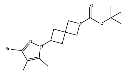 2-Azaspiro[3.3]heptane-2-carboxylic acid, 6-(3-bromo-4-iodo-5-methyl-1H-pyrazol-1-yl)-, 1,1-dimethylethyl ester Structure