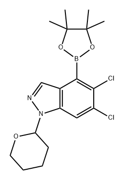 1H-Indazole, 5,6-dichloro-1-(tetrahydro-2H-pyran-2-yl)-4-(4,4,5,5-tetramethyl-1,3,2-dioxaborolan-2-yl)- 구조식 이미지