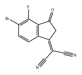 Propanedinitrile, 2-(5-bromo-4-fluoro-2,3-dihydro-3-oxo-1H-inden-1-ylidene)- 구조식 이미지