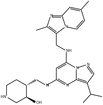 3-Piperidinol, 4-[[[7-[[(2,7-dimethylimidazo[1,2-a]pyridin-3-yl)methyl]amino]-3-(1-methylethyl)pyrazolo[1,5-a]pyrimidin-5-yl]amino]methyl]-, (3R,4R)- Structure