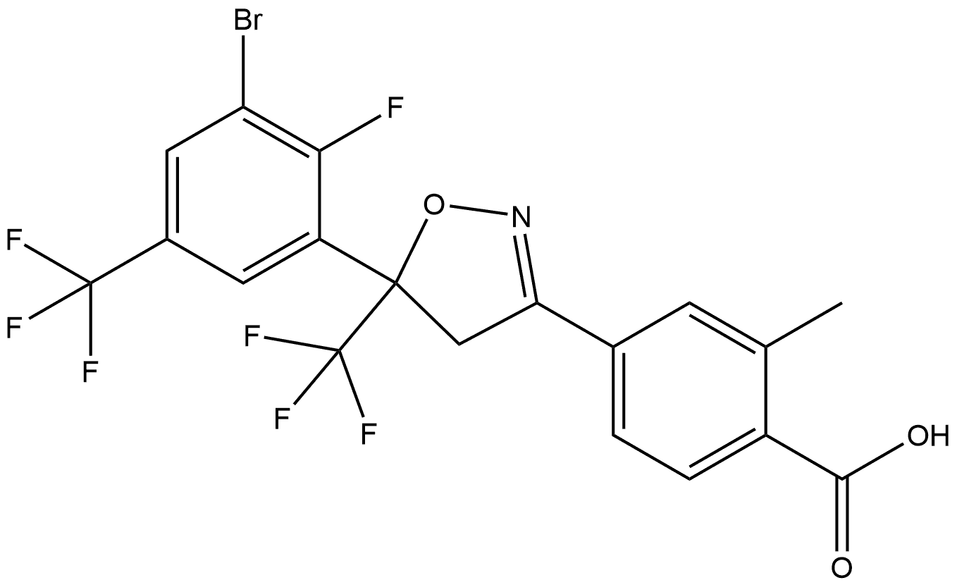 4-[5-[3-bromo-2-fluoro-5-(trifluoromethyl)phenyl]-5-(trifluoromethyl)-4H-isoxazol-3-yl]-2-methylbenzoic acid Structure