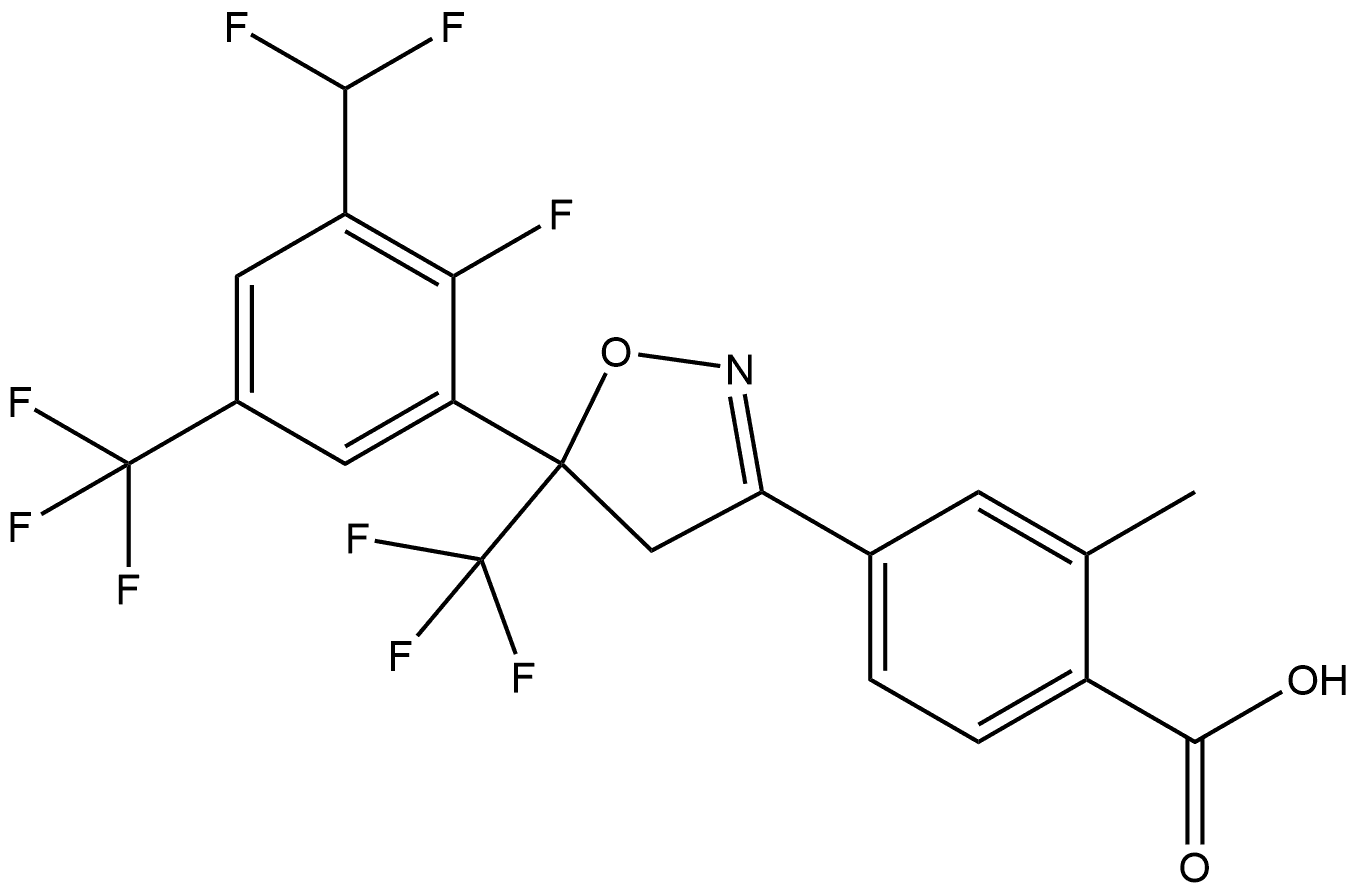 4-[5-[3-(difluoromethyl)-2-fluoro-5-(trifluoromethyl)phenyl]-5-(trifluoromethyl)-4H-isoxazol-3-yl]-2-methylbenzoic acid Structure