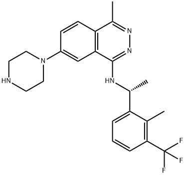 1-Phthalazinamine, 4-methyl-N-[(1R)-1-[2-methyl-3-(trifluoromethyl)phenyl]ethyl]-7-(1-piperazinyl)- Structure