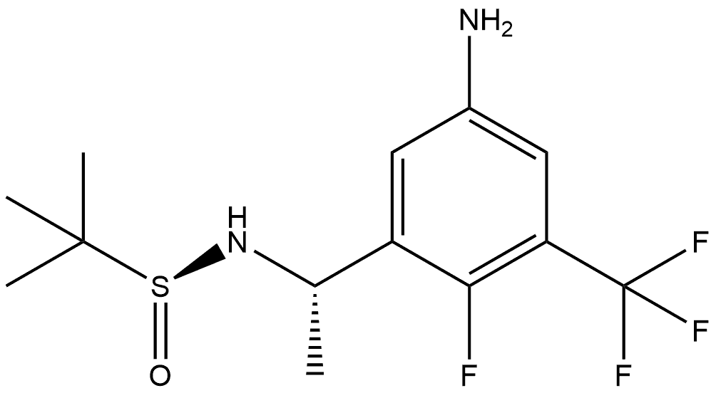 [S(S)]-N-[1-[5-Amino-2-fluoro-3-(trifluoromethyl)phenyl]ethyl]-2-methyl-2-propanesulfinamide 구조식 이미지