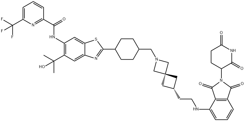 N-[2-[trans-4-[[6-[2-[[2-(2,6-Dioxo-3-piperidinyl)-2,3-dihydro-1,3-dioxo-1H-isoindol-4-yl]amino]ethyl]-2-azaspiro[3.3]hept-2-yl]methyl]cyclohexyl]-5-(1-hydroxy-1-methylethyl)-6-benzothiazolyl]-6-(trifluoromethyl)-2-pyridinecarboxamide Structure