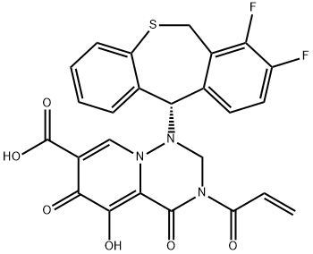 1H-Pyrido[2,1-f][1,2,4]triazine-7-carboxylic acid, 1-[(11S)-7,8-difluoro-6,11-dihydrodibenzo[b,e]thiepin-11-yl]-2,3,4,6-tetrahydro-5-hydroxy-4,6-dioxo-3-(1-oxo-2-propen-1-yl)- Structure