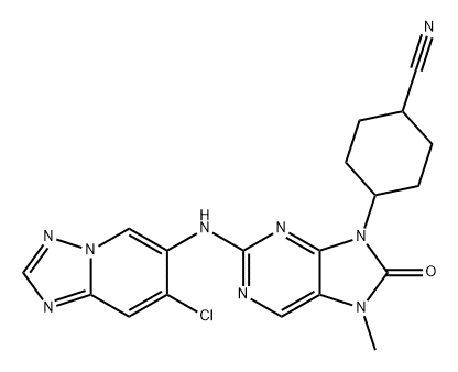 Cyclohexanecarbonitrile, 4-[2-[(7-chloro[1,2,4]triazolo[1,5-a]pyridin-6-yl)amino]-7,8-dihydro-7-methyl-8-oxo-9H-purin-9-yl]- Structure