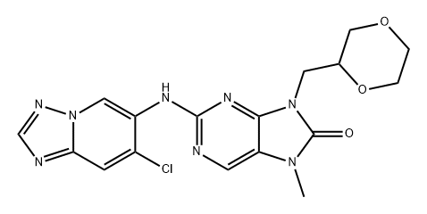 8H-Purin-8-one, 2-[(7-chloro[1,2,4]triazolo[1,5-a]pyridin-6-yl)amino]-9-(1,4-dioxan-2-ylmethyl)-7,9-dihydro-7-methyl- Structure