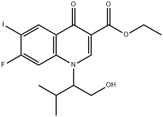 3-Quinolinecarboxylic acid, 7-fluoro-1,4-dihydro-1-[1-(hydroxymethyl)-2-methylpropyl]-6-iodo-4-oxo-, ethyl ester 구조식 이미지