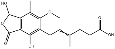 4-Hexenoic acid, 6-(1,3-dihydro-1,4-dihydroxy-6-methoxy-7-methyl-3-oxo-5-isobenzofuranyl)-4-methyl- Structure
