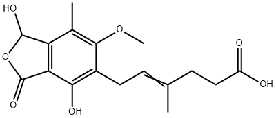 4-Hexenoic acid, 6-(1,3-dihydro-1,4-dihydroxy-6-methoxy-7-methyl-3-oxo-5-isobenzofuranyl)-4-methyl- 구조식 이미지