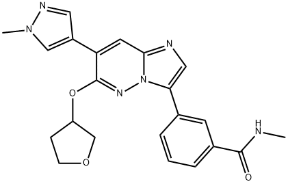 Benzamide, N-methyl-3-[7-(1-methyl-1H-pyrazol-4-yl)-6-[(tetrahydro-3-furanyl)oxy]imidazo[1,2-b]pyridazin-3-yl]- Structure