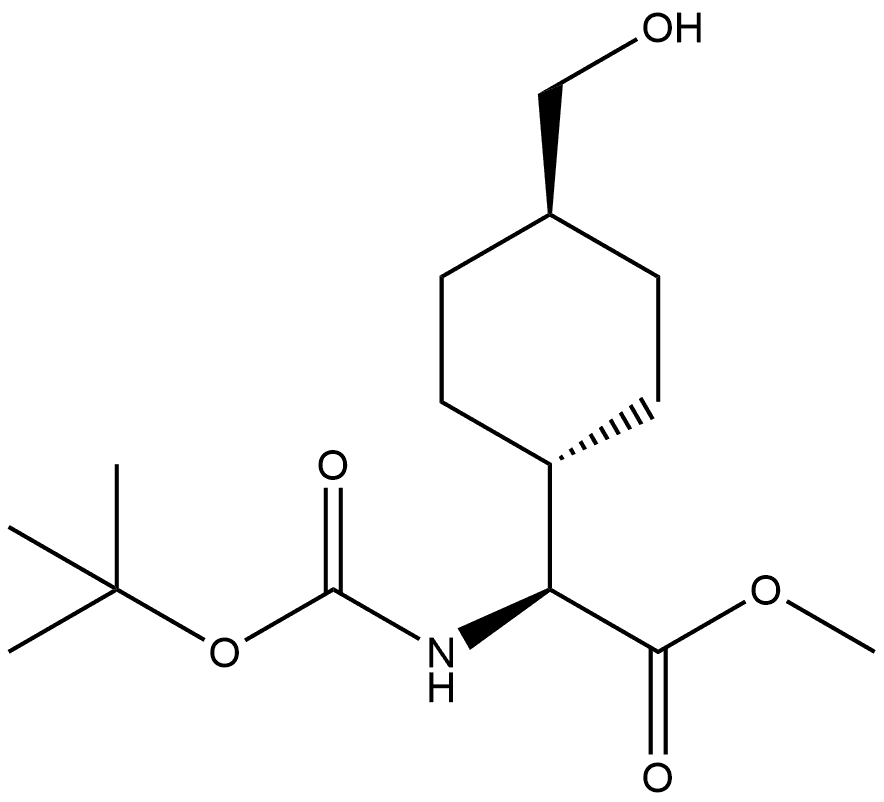 Cyclohexaneacetic acid, α-[[(1,1-dimethylethoxy)carbonyl]amino]-4-(hydroxymethyl)-, methyl ester, trans-(αS)- Structure