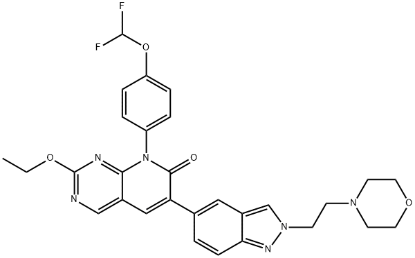 Pyrido[2,3-d]pyrimidin-7(8H)-one, 8-[4-(difluoromethoxy)phenyl]-2-ethoxy-6-[2-[2-(4-morpholinyl)ethyl]-2H-indazol-5-yl]- Structure