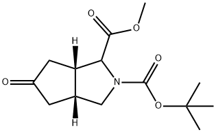 Cyclopenta[c]pyrrole-1,2(1H)-dicarboxylic acid, hexahydro-5-oxo-, 2-(1,1-dimethylethyl) 1-methyl ester, (3aR,6aS)- Structure