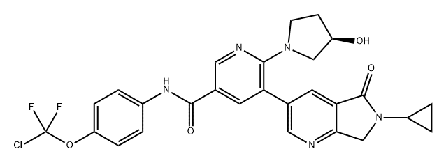 3-Pyridinecarboxamide, N-[4-(chlorodifluoromethoxy)phenyl]-5-(6-cyclopropyl-6,7-dihydro-5-oxo-5H-pyrrolo[3,4-b]pyridin-3-yl)-6-[(3R)-3-hydroxy-1-pyrrolidinyl]- Structure