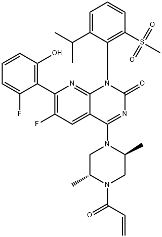 Pyrido[2,3-d]pyrimidin-2(1H)-one, 4-[(2S,5R)-2,5-dimethyl-4-(1-oxo-2-propen-1-yl)-1-piperazinyl]-6-fluoro-7-(2-fluoro-6-hydroxyphenyl)-1-[2-(1-methylethyl)-6-(methylsulfonyl)phenyl]- 구조식 이미지