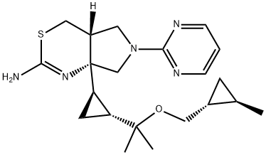 Pyrrolo[3,4-d][1,3]thiazin-2-amine, 4,4a,5,6,7,7a-hexahydro-7a-[(1R,2R)-2-[1-methyl-1-[[(1R,2R)-2-methylcyclopropyl]methoxy]ethyl]cyclopropyl]-6-(2-pyrimidinyl)-, (4aR,7aR)- Structure