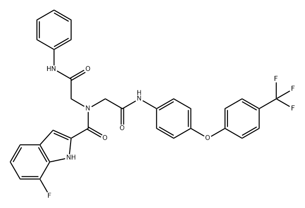 7-fluoro-N-(2-oxo-2-((4-(4-(trifluoromethyl)phenoxy)phenyl)amino)ethyl)-N-(2-oxo-2-(phenylamino)ethyl)-1H-indole-2-carboxamide Structure