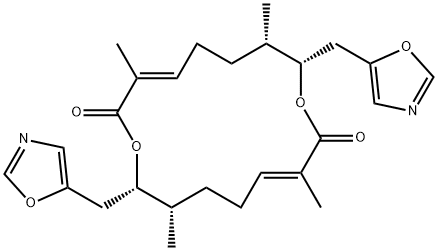 1,9-Dioxacyclohexadeca-3,11-diene-2,10-dione, 3,7,11,15-tetramethyl-8,16-bis(5-oxazolylmethyl)-, (3E,7S,8S,11E,15S,16S)- Structure