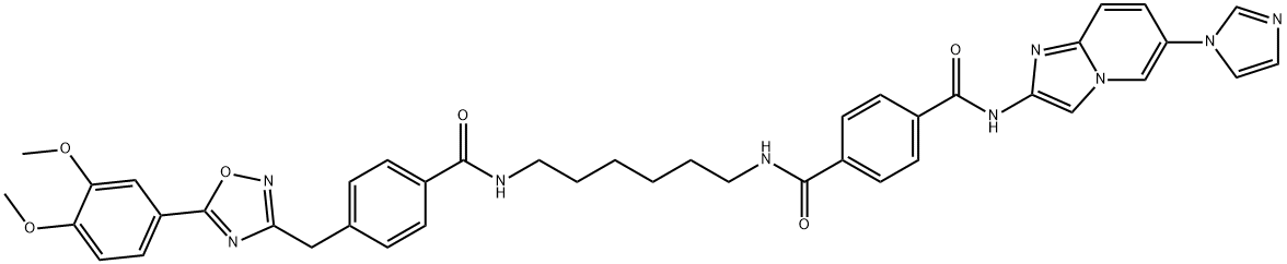 1,4-Benzenedicarboxamide, N1-[6-[[4-[[5-(3,4-dimethoxyphenyl)-1,2,4-oxadiazol-3-yl]methyl]benzoyl]amino]hexyl]-N4-[6-(1H-imidazol-1-yl)imidazo[1,2-a]pyridin-2-yl]- Structure