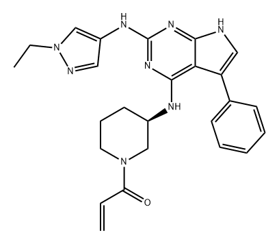 2-Propen-1-one, 1-[(3R)-3-[[2-[(1-ethyl-1H-pyrazol-4-yl)amino]-5-phenyl-7H-pyrrolo[2,3-d]pyrimidin-4-yl]amino]-1-piperidinyl]- 구조식 이미지