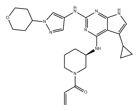 2-Propen-1-one, 1-[(3R)-3-[[5-cyclopropyl-2-[[1-(tetrahydro-2H-pyran-4-yl)-1H-pyrazol-4-yl]amino]-7H-pyrrolo[2,3-d]pyrimidin-4-yl]amino]-1-piperidinyl]- Structure