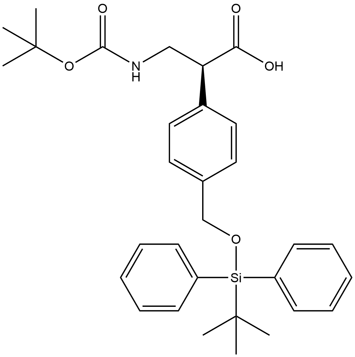 (αS)-α-[[[(1,1-Dimethylethoxy)carbonyl]amino]methyl]-4-[[[(1,1-dimethylethyl)diphenylsilyl]oxy]methyl]benzeneacetic acid 구조식 이미지