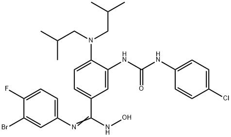 Benzenecarboximidamide, 4-[bis(2-methylpropyl)amino]-N'-(3-bromo-4-fluorophenyl)-3-[[[(4-chlorophenyl)amino]carbonyl]amino]-N-hydroxy- Structure