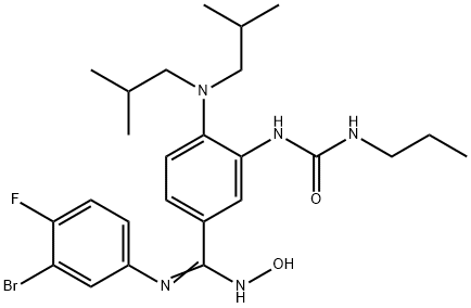 Benzenecarboximidamide, 4-[bis(2-methylpropyl)amino]-N'-(3-bromo-4-fluorophenyl)-N-hydroxy-3-[[(propylamino)carbonyl]amino]- Structure