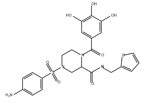 2-Piperazinecarboxamide, 4-[(4-aminophenyl)sulfonyl]-N-(2-furanylmethyl)-1-(3,4,5-trihydroxybenzoyl)- Structure