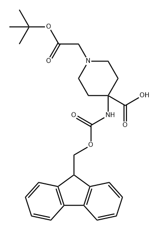 1-Piperidineacetic acid, 4-carboxy-4-[[(9H-fluoren-9-ylmethoxy)carbonyl]amino]-, 1-(1,1-dimethylethyl) ester Structure