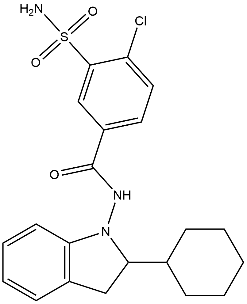 3-(Aminosulfonyl)-4-chloro-N-(2-cyclohexyl-2,3-dihydro-1H-indol-1-yl)benzamide Structure