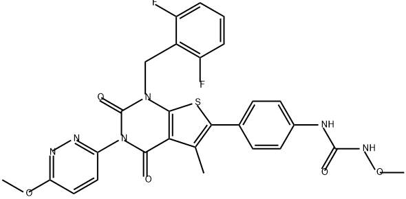 Urea, N-[4-[1-[(2,6-difluorophenyl)methyl]-1,2,3,4-tetrahydro-3-(6-methoxy-3-pyridazinyl)-5-methyl-2,4-dioxothieno[2,3-d]pyrimidin-6-yl]phenyl]-N'-methoxy- Structure