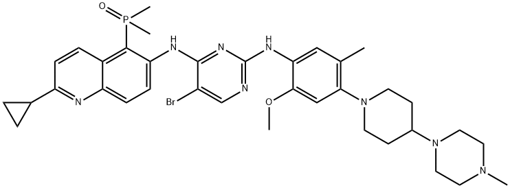 2,4-Pyrimidinediamine, 5-bromo-N4-[2-cyclopropyl-5-(dimethylphosphinyl)-6-quinolinyl]-N2-[2-methoxy-5-methyl-4-[4-(4-methyl-1-piperazinyl)-1-piperidinyl]phenyl]- Structure