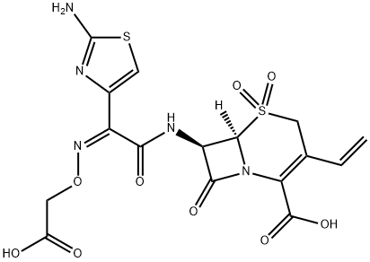 5-Thia-1-azabicyclo[4.2.0]oct-2-ene-2-carboxylic acid, 7-[[(2Z)-2-(2-amino-4-thiazolyl)-2-[(carboxymethoxy)imino]acetyl]amino]-3-ethenyl-8-oxo-, 5,5-dioxide, (6R,7R)- Structure